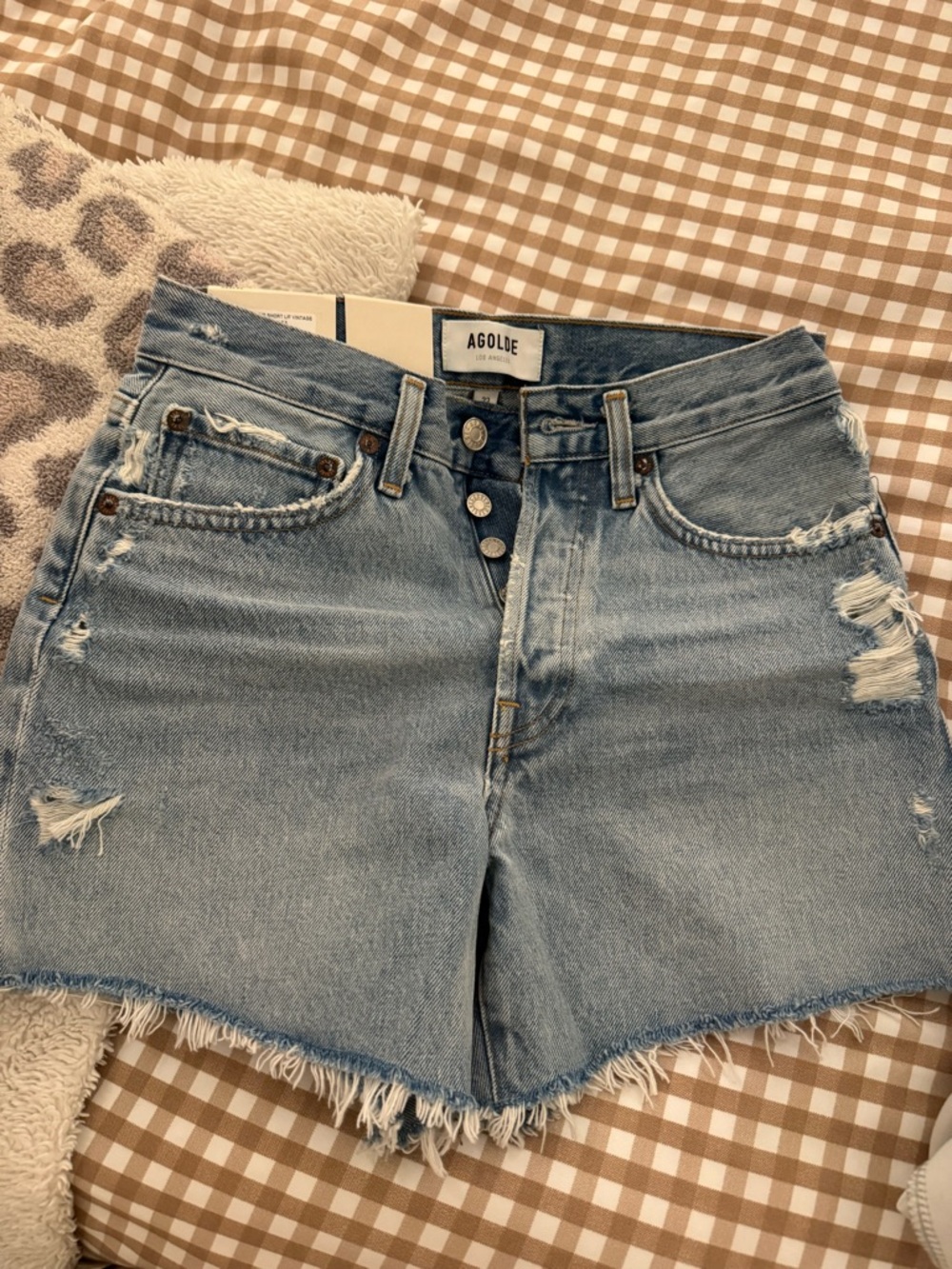 Agolde Light Wash Distressed High-Rise Jean Shorts